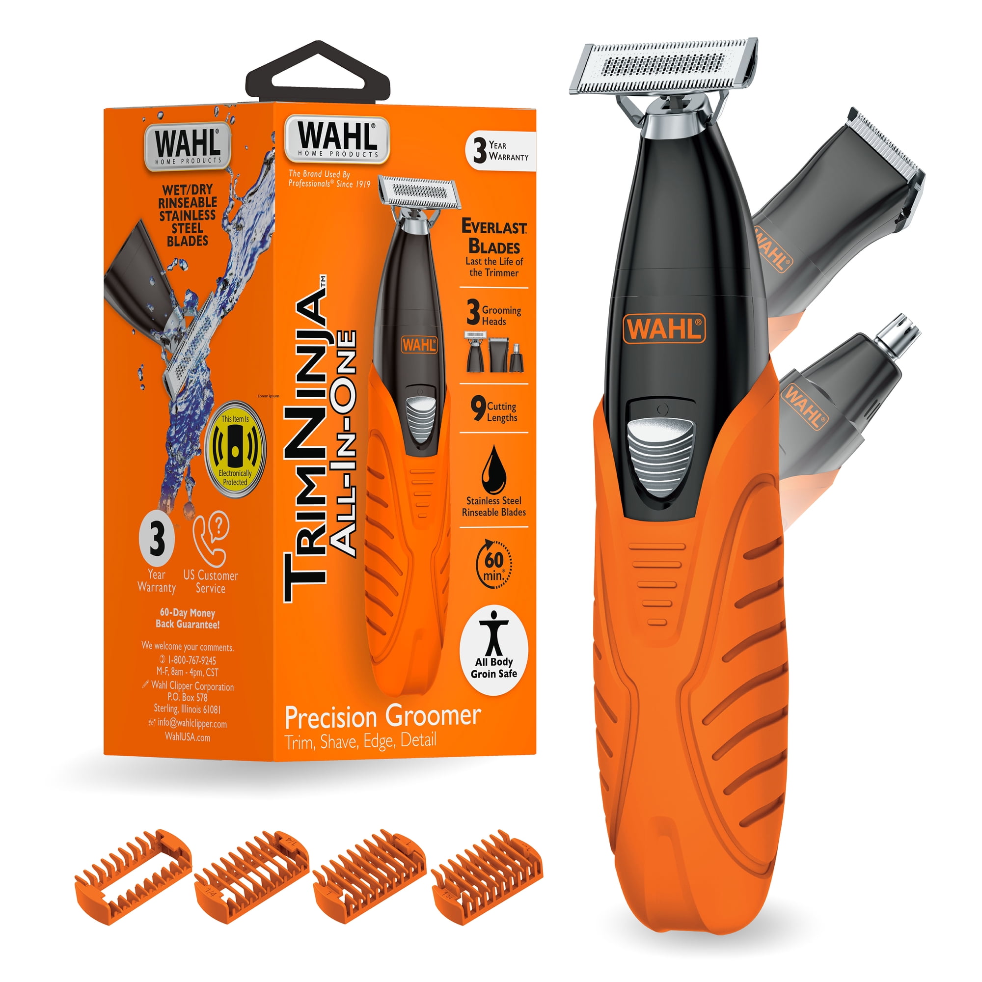 Wahl TrimNinja All-In-One Hybrid Electric Razor, Nose Hair Trimmer, & Beard Trimmer for Men – Everlast Double-Sided Electric Shaver Blade for Facial Hair Grooming – Model 3028244