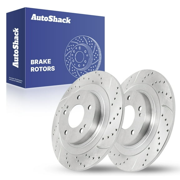AutoShack Rear Brake Rotors for Mitsubishi, Outlander Sport 2013-2025, AWD 4WD FWD L4 2.0L 2.4L - Silver Zinc Coated Drilled & Slotted - SilverShield Pro - 11.89" (302 mm), 5-Lug