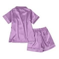thumbnail image 4 of 4-14T Kids Satin Pajamas Sets Girls Boys Button-Down Pjs Short Sleeve Silk Nightwear 3 Piece Lounge Sets, 4 of 8