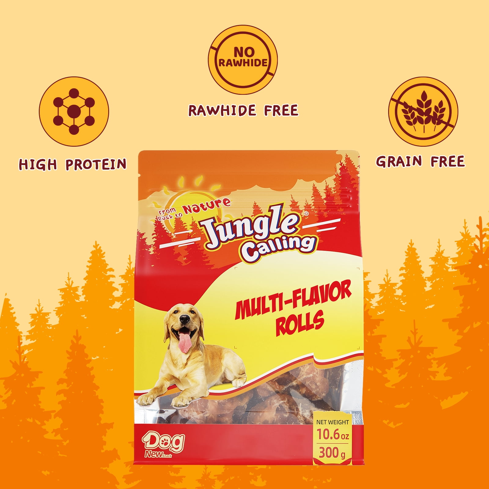 (5 pack) Jungle Calling Multi Flavor Rolls Dog Treats, Peanut Butter, Duck, Chicken & Beef, Rawhide Free Dog Snacks