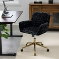 thumbnail image 5 of PAPROOS Office Chair, Velvet Upholstered Tufted Button Home Office Chair with Golden Metal Base, Adjustable Height, Swivel Ergonomic Task Chair, Luxury Desk Chair Computer Chair, Black, 5 of 13