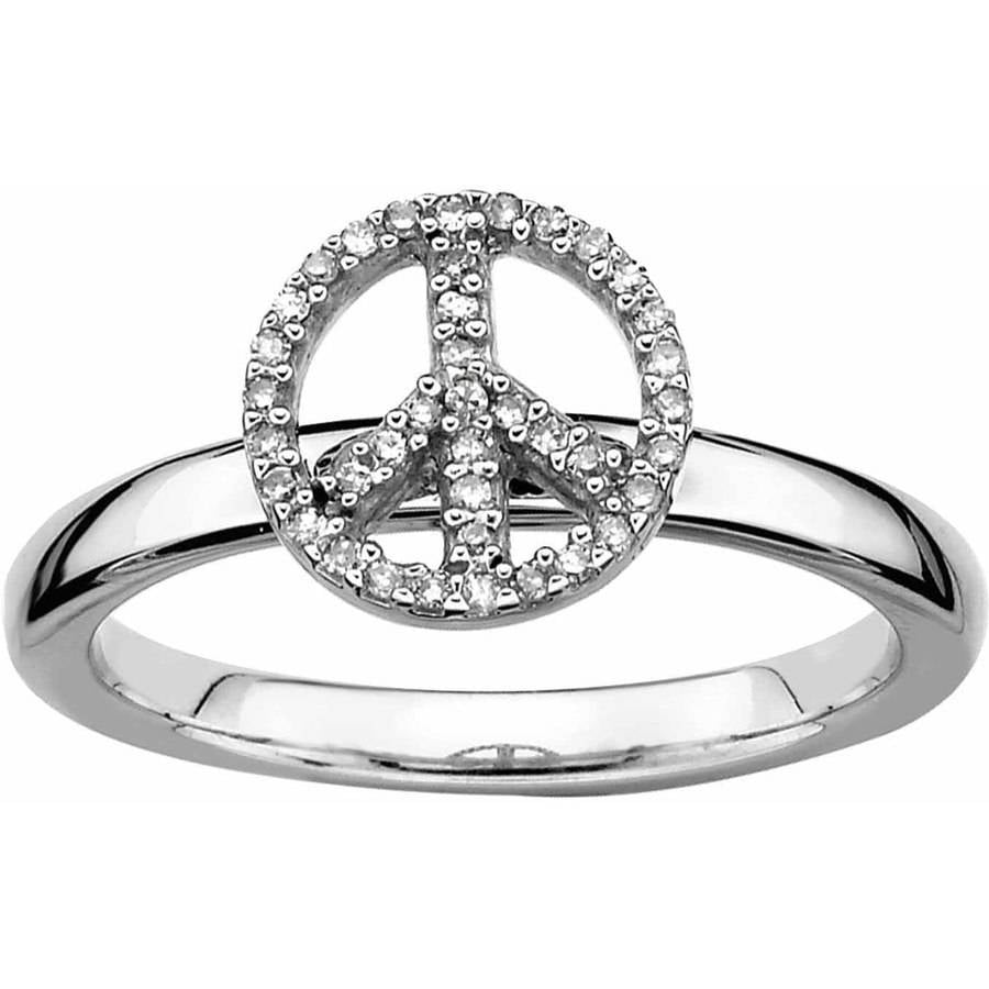 Sterling Silver Stackable Expressions Peace Symbol Diamond Ring Sterling Silver Stackable Expressions Peace Symbol Diamond Ring