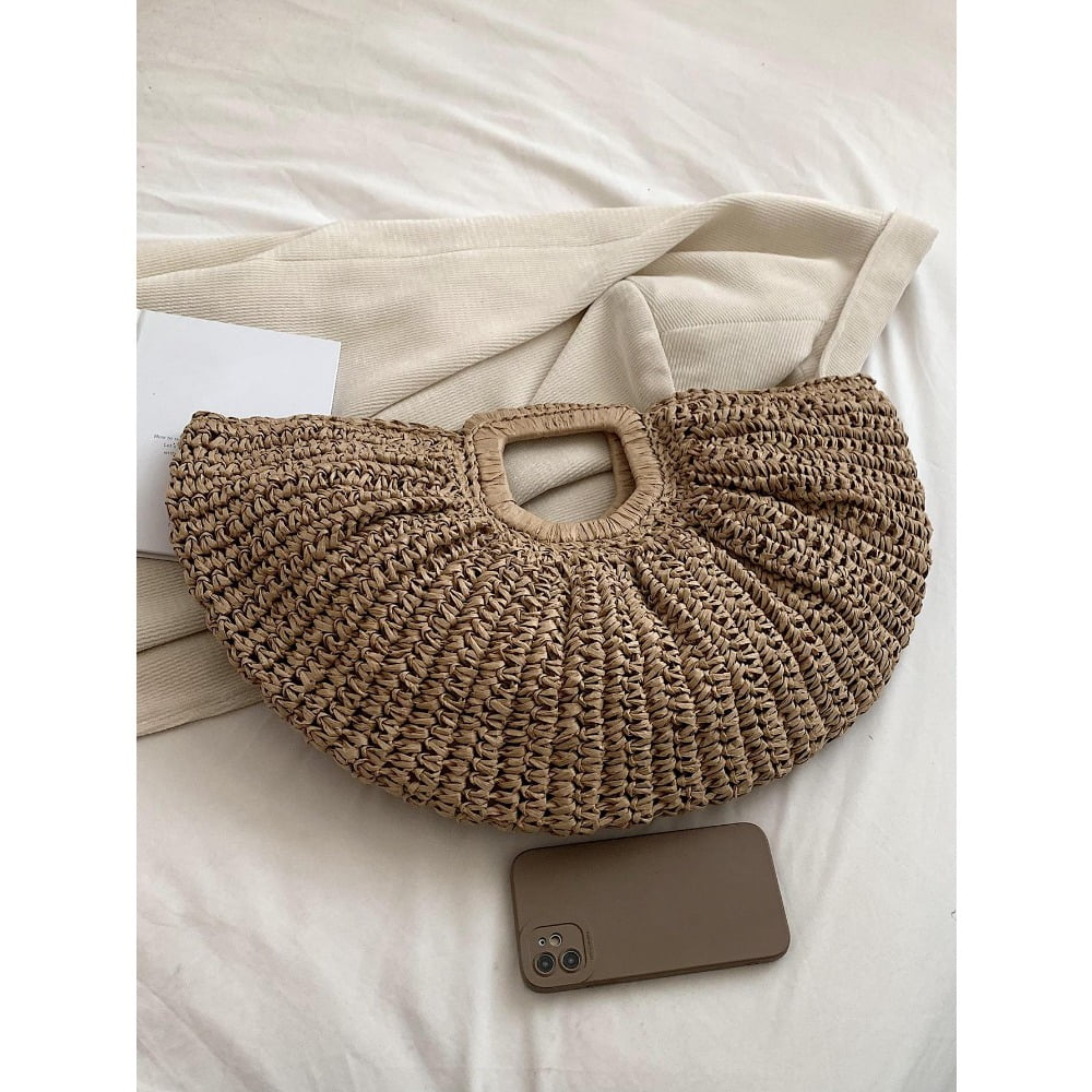 Oversized No-Closure Double Handle,Bag,Perfect For Summer Travel,Summer,Women Bags Straw Purse, Straw Beach Bag, Beach Necessities, Beach Stuff & Summer Essentials, Wicker Bag