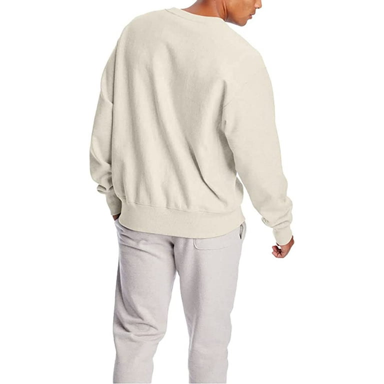 Champion Mens Reverse Weave Crew, Script Logo Medium Oatmeal Heather-y06145