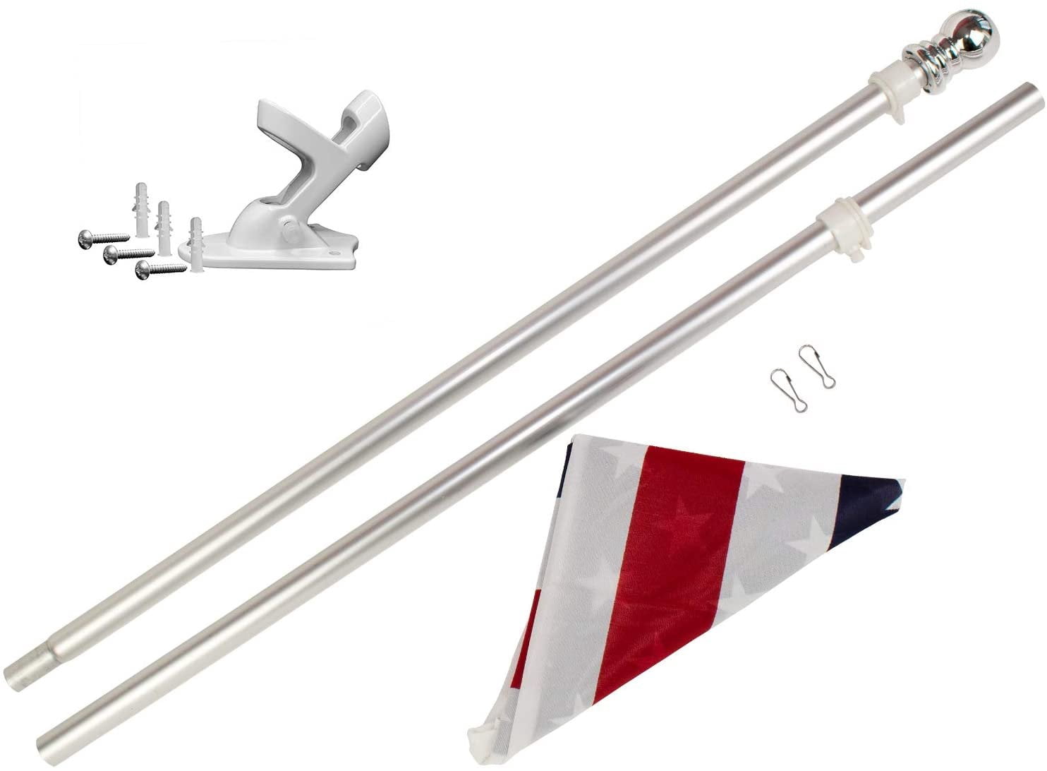 FFN 6ft Flagpole, Tangle Free Spinning Aluminum Telescopic Flag Pole and Mount for 3x5ft or 2x3ft Flags, Includes a 3x5 Foot USA American Flag 6' Silver