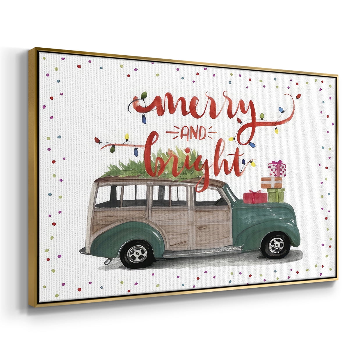 Christmas Cars Collection A - Framed Gallery Wrapped Holiday Canvas - 25 x 37 - Gold Frame