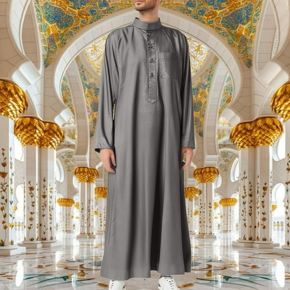 ZZHZGZ Fourth of July Mens Jean Shirt Arab Men's Solid Color Stand Collar Robe Pocket Men's Robe 4Th of July Pocket T Shirts for Men 52