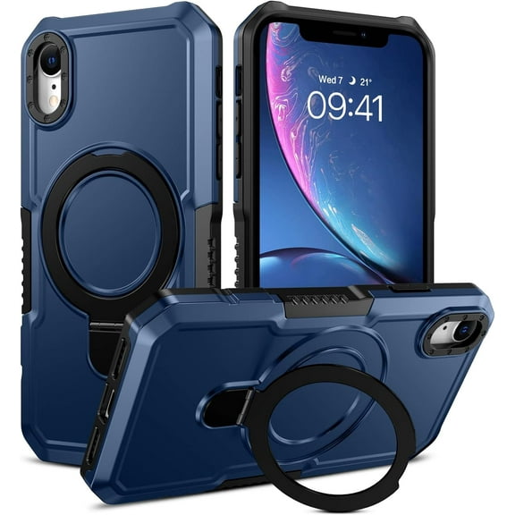 Design for iPhone XR Case, Built in Kickstand & Ring Holder  Grade Heavy Duty Shockproof Protective Phone Phone Cases for Apple iPhone XR 6.1", Blue