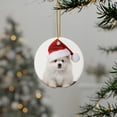 thumbnail image 3 of DistinctInk Hanging Ceramic Christmas Tree Ornament with Gold String - Great Gift/Present - 2 3/4 inch Diameter - Pumik Puppy Design, 3 of 4
