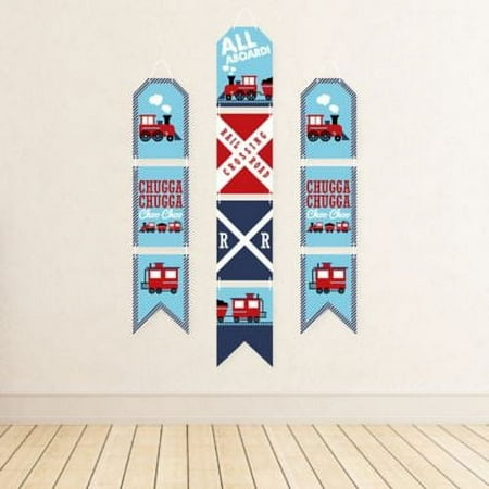 Big Dot of Happiness Railroad Party Crossing - Hanging Vertical Paper Door Banners - Steam Train Party Wall Decor Kit- Indoor Door Decor