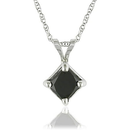 Asteria 10kt White Gold 1 Carat Princess Cut Black Diamond Pendant, 17" (5.5mm)