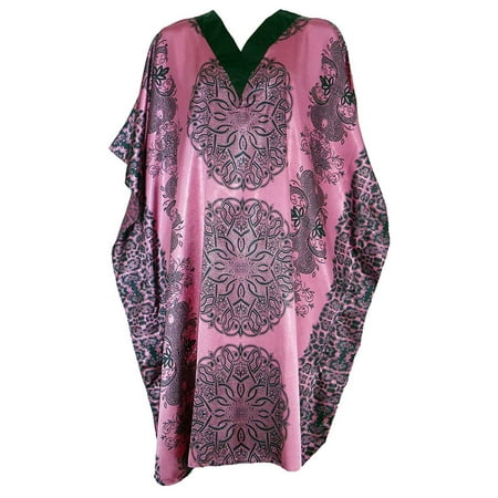 Short Caftan - Up2date Fashion's Women's Satin Short Caftan / Kaftan, Pink Mandala Print