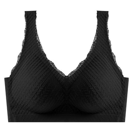 WNYEIME Women s Lace Bra Wireless Comfort Breathable Bra No Underwire Seamless Bra Push Up Full Coverage Everyday Bra Black XL