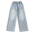 thumbnail image 5 of Utoimkio Toddler Girls Pull On Cargo Denim Pants Casual Loose Wide Leg Lounge Pants Size 5-15T, 5 of 7