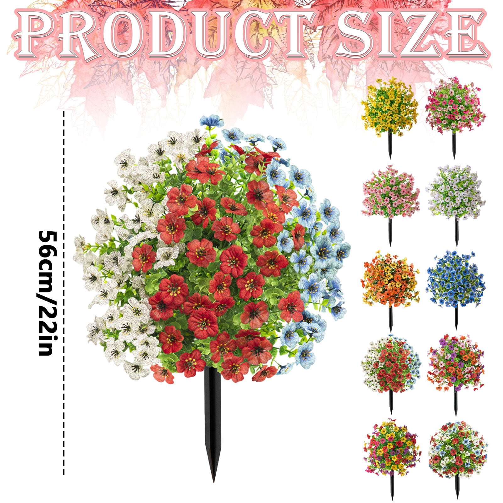 Artificial Topiary Ball Flowers, UV Resistant Faux Flower Bush with Ground Spike, Faux Greenery Shrubs, Realistic Fake Bushes Plants, No Watering Fake Floral Arrangement for Garden, Patio, Porch
