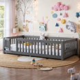 thumbnail image 4 of UHOMEPRO Twin Size Montessori Floor Bed with Door, Safety Guardrails & 7 Removable Slats, Low Profile Wood Floor Bed Frame for Kids, No Box Spring Needed, Gray, 4 of 10