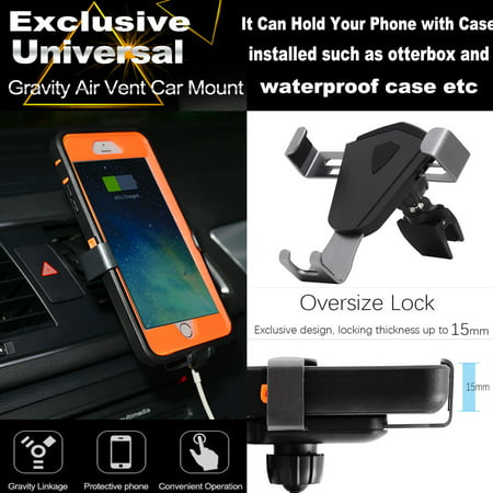 Universal 360° Gravity Air Vent Car Mount Metal Holder Cradle Stand For Cell Phone iPhone X 7 8 Plus 6 6s 5s Samsung GPS [Compatible with Otterbox Heavy Duty Defender Case]- (Best Heavy Duty Iphone 5s Case)