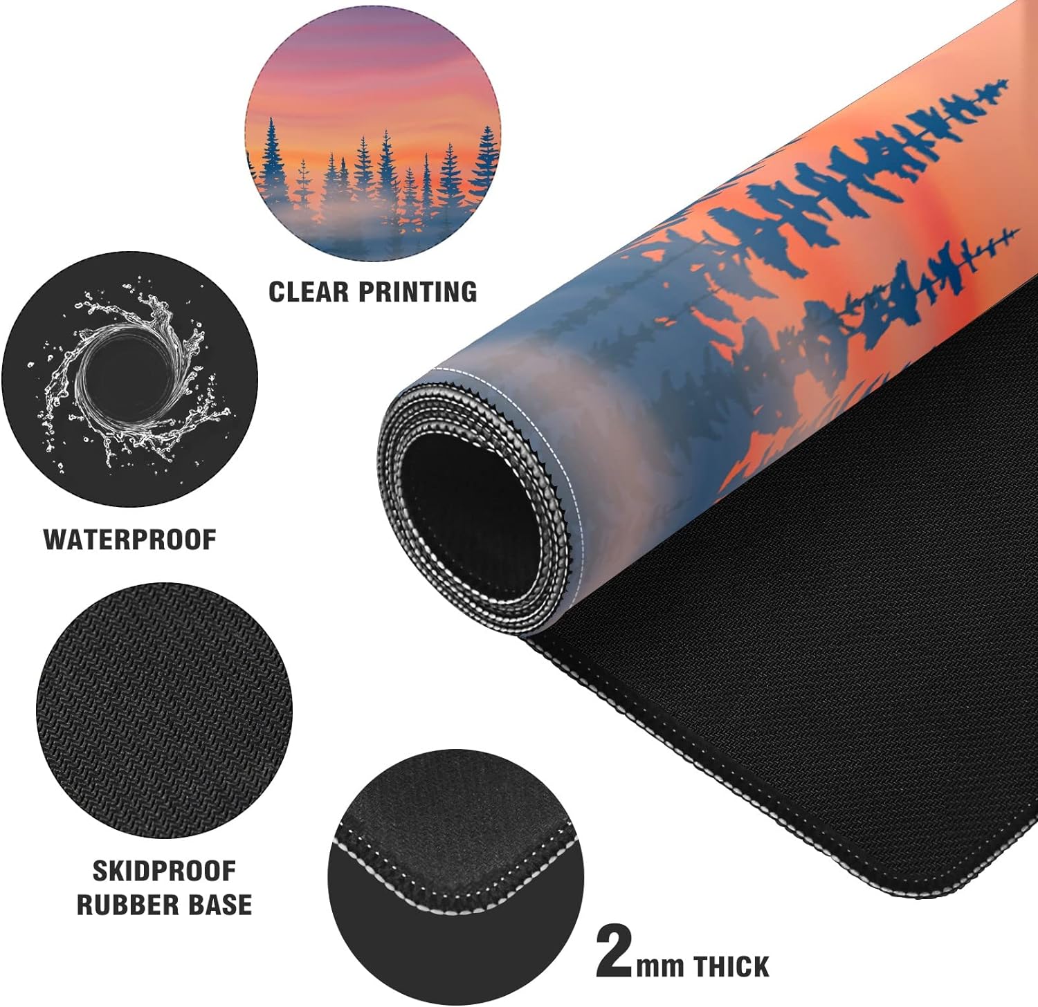 Gradient Forest Sunset Desk Mat, Desk Accessory, Cute Workspace, Trendy Workspace, Trendy, 35.4x15.7in Large Gaming Mouse Pad, Cute Desk Topper, Pretty Desk Pad