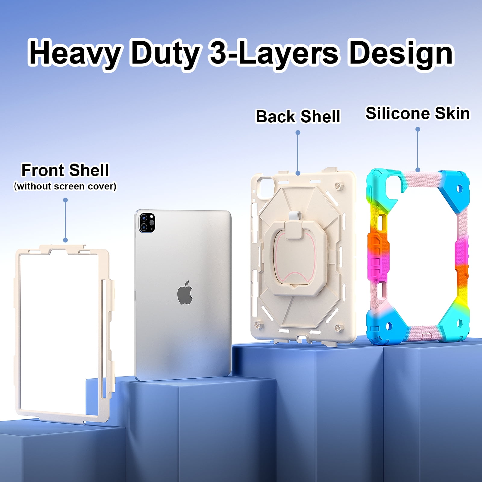 Shockproof Case for Apple iPad Air 13 M2 2024, Build in Pencil Holder Rotating Stand Shoulder Strap Bumper Shockproof Rugged Kids Friendly Case Cover for iPad Air 13 Inch M2 2024, Colorful