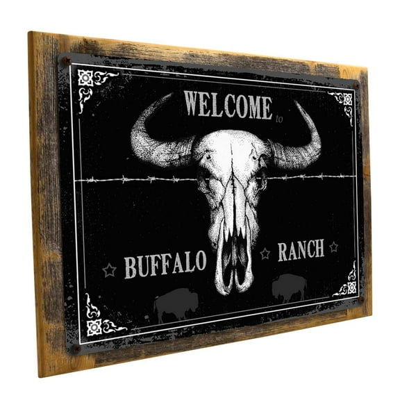 Framed, Outdoor Welcome to Buffalo Ranch 9"x12" Metal Sign, Wall Decor for Bath or Laundry, Hand-Crafted from reclaimed materials