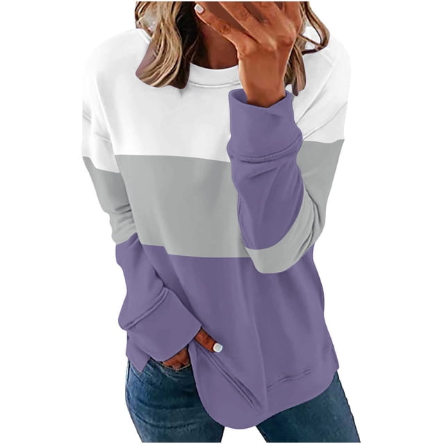 Qiopertar Blouse Décontractée Patchwork Imprimé Col Rond Manches Longues Pull Chandail en Molleton Hauts Liquidation Livraison Gratuite à Moins de 5$ jusqu'à 90 % de Réduction