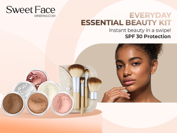 EVERYDAY KIT (COCOA) Full Size Mineral Makeup Set Matte Foundation Bare Face Sheer Powder Cover