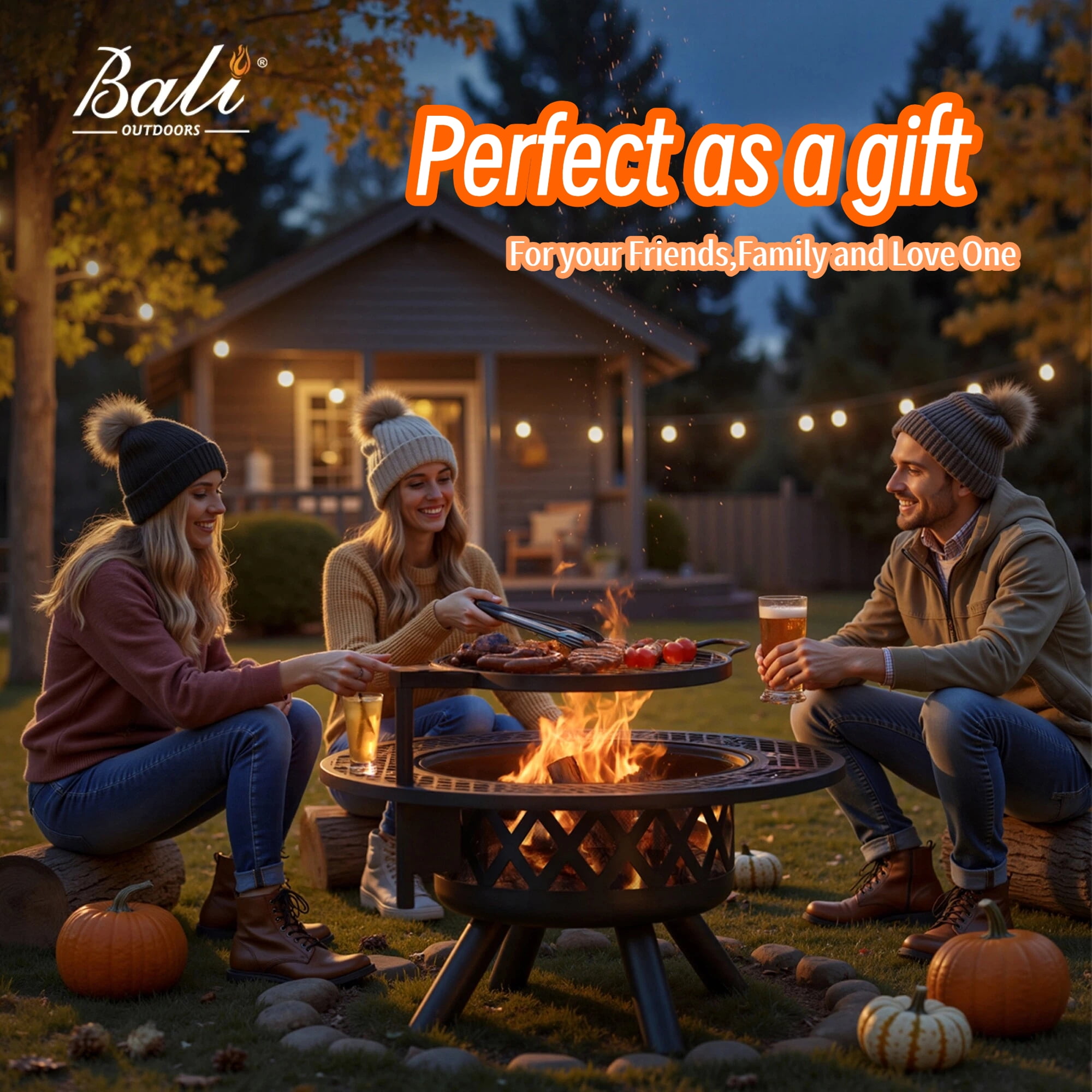 BALI OUTDOORS 32 inch Fire Pit with Poker, Wood Burning Fire Pit Patio for Outside with Grill