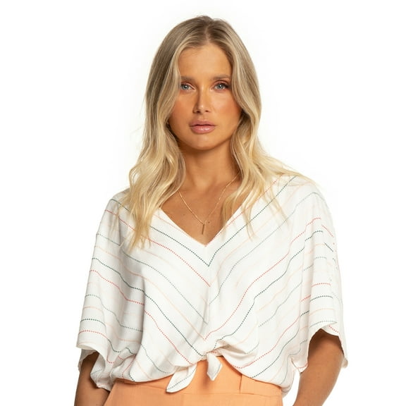 Rovitex Endless Collection Women's Front Tie Cropped Blouse (Off-White, Large)