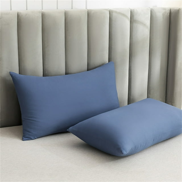 Protectores de Almohada Estándar, Paquete de 2 Fundas de Microfibra, Suaves, Resistentes a Las Arrugas y a Las Manchas, 74 X 48 Cm, En Gris, Negro, Azul y Caqui, de Poliéster. Juego de 2 Fundas.
