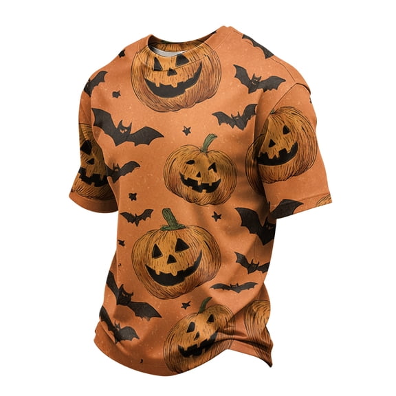 Halloween Shirts for Men Funny Pumpkin Ghost Print Graphic Halloween T Shirts Round Neck Short Sleeve Halloween Costumes