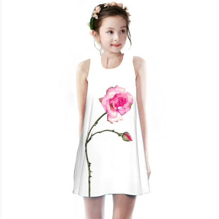 

QWERTYU Infant Baby Toddler Child Children Kids Summer Dress Print Dresses Sleeveless Sundress for Girl 4Y-9Y 130