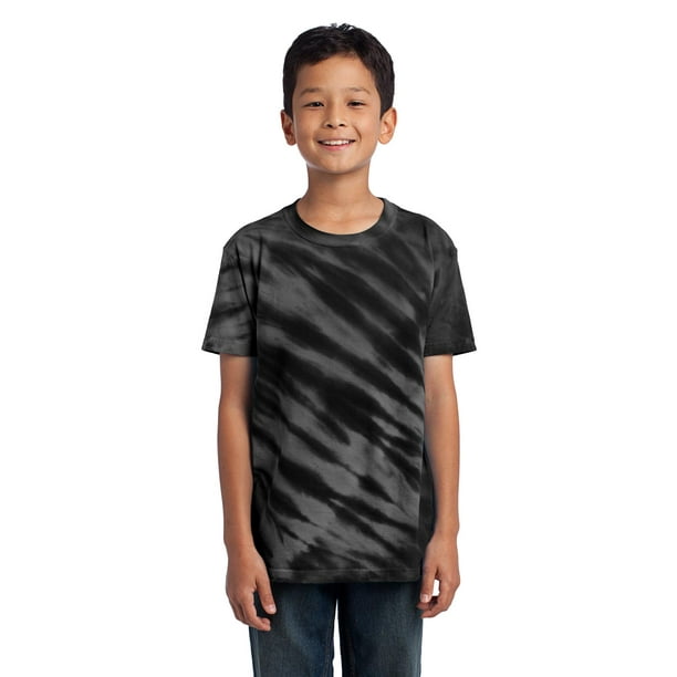 DESCATALOGADO Port & Company - Camiseta de ni?o Tie-Dye con rayas de tigre M Negro Puerto & Compa??a PC148Y
