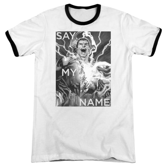JLA Justice League Say My Name Adult Ringer T-Shirt White Black