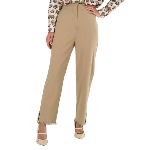 Burberry Ladies Ring-pierced Wool Trousers In Honey, Brand Size 8 (US Size 6)