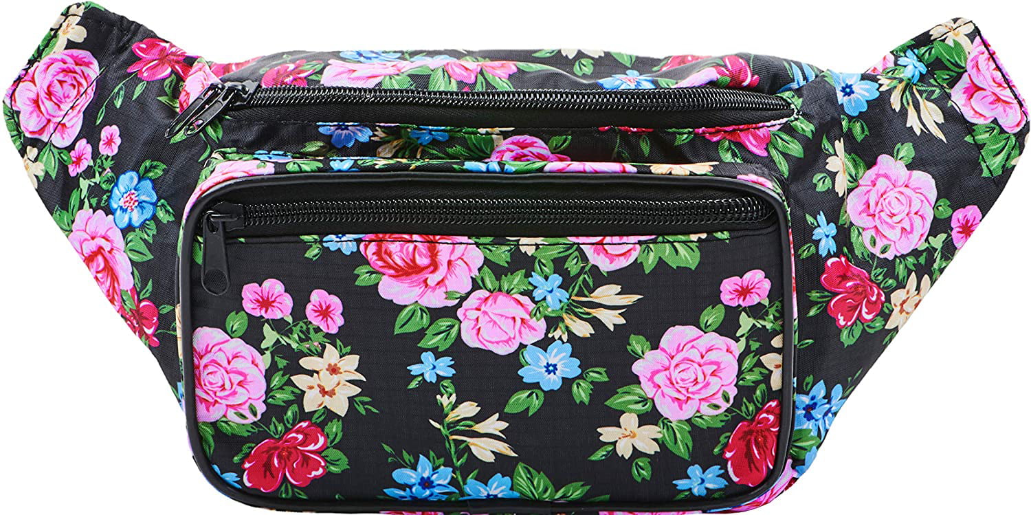 women festivals raves Waist Bag Fashion Belt Bags Cute Floral Packs for men SoJourner Black Rose Fanny Pack 