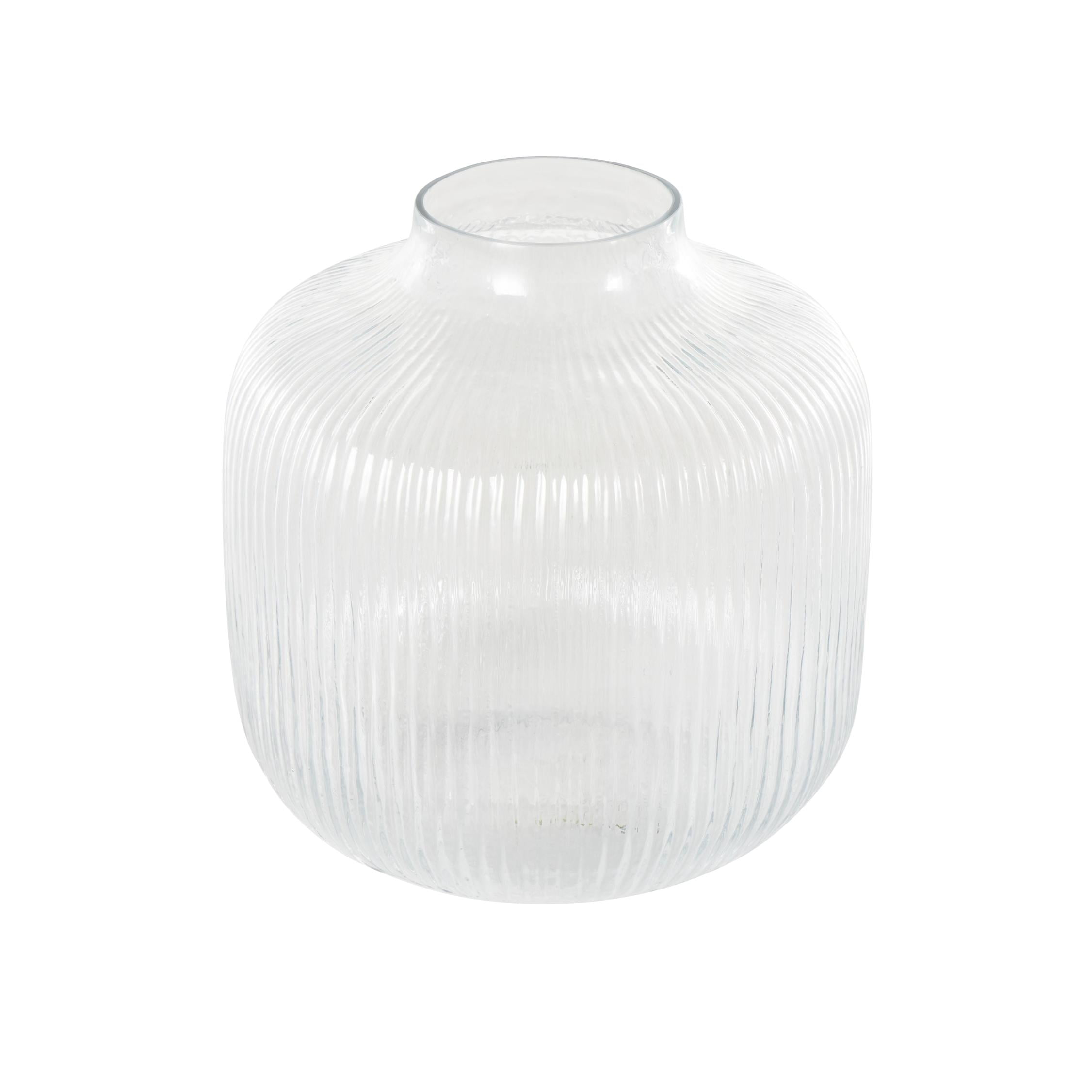 DecMode 11" Short Round Ribbed Fluted Glass Vase