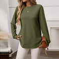 thumbnail image 4 of Dasayo Womens Tops Trendy Dressy Long Sleeve Green Waffle Knit Solid Fall Blouses Women's Blouses L, 4 of 6