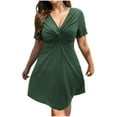 thumbnail image 2 of UPPADA Women Plus Size Maxi Dress Cocktail Wedding Guest Dress Short Sleeve Wrap V Neck Formal Dress High Low Split Ruffle Long Dress for Curvy Women Green,XXXL, 2 of 7
