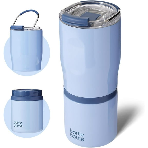 BOTTLE BOTTLE Stainless Steel Tumblers with Handle, Insulated Tumblers with 2 Lids, 22oz 2IN1 Coffee Cup for Home Office and Party, Travel Cups for Woman and Man as Gifts Blue