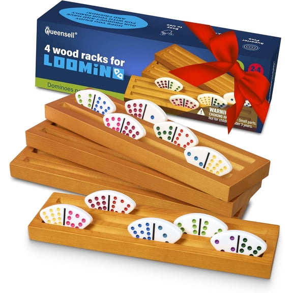 Queensell Loomino Holders – Curved Domino Racks Set of 4 – Loomino Mexican Train GameAccessories – Wooden Domino Trays