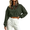 thumbnail image 5 of Josdec Women's Cropped Sweatshirt Long Sleeve Corduroy Crew Neck Loose Solid Casual Sports Crop Pullover S-XXL, 5 of 6