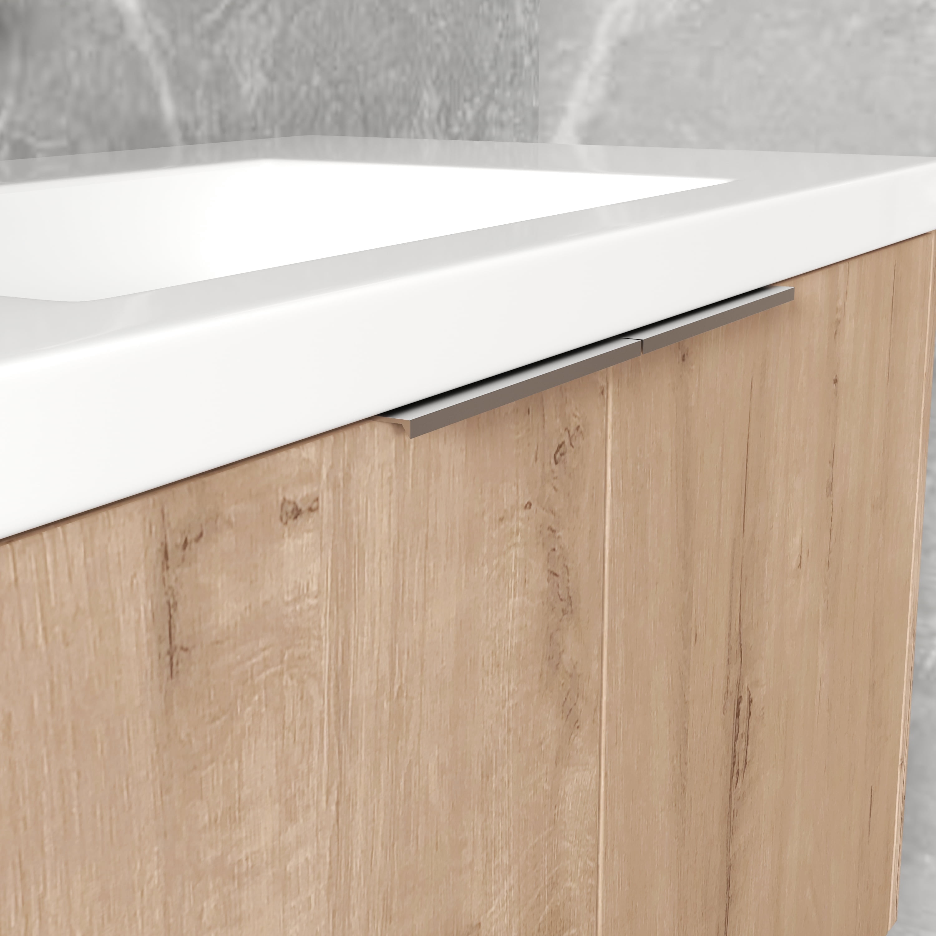 Miniyam 36'' Bathroom Vanity Sink Combo, Wall Mounted Cabinet Set w/White Resin Basin Sink Top for Small Space, Oak
