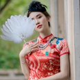 thumbnail image 5 of Byfri White Exquisite Feather Hand Fan Vintage Folding Handheld Fan for Dance Party 30x30cm, 5 of 7