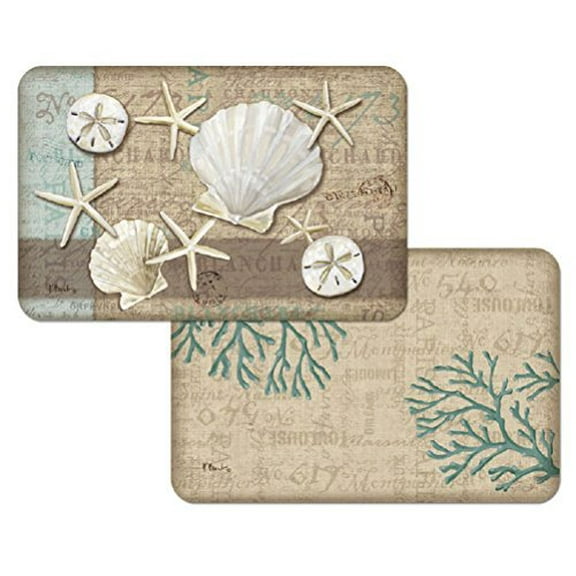 Set of 4 Tropical Placemats - Linen Shells - Reversible Washable Plastic