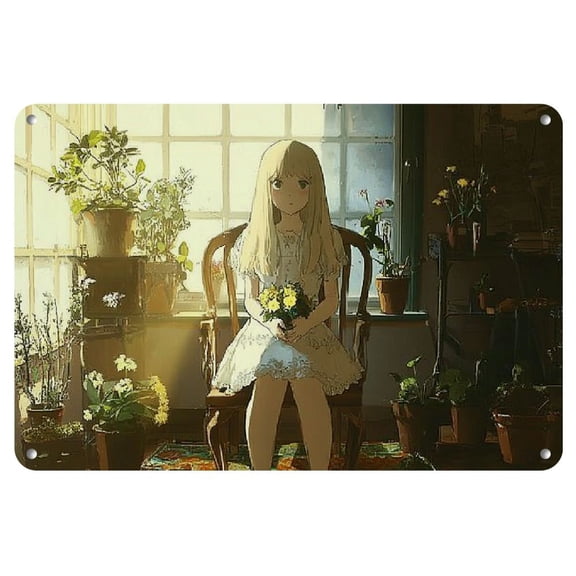 Charming Anime Girl Iron Wall Art, 8x12 Inches - Frameless Comic-Inspired Metal Poster for Home Decor