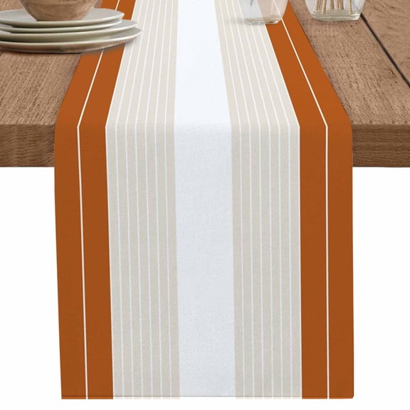 nqOlkjepod Orange Beige Stripe Table Runner 120 Inches Long Farmhouse Dress Scarves, Modern Art Horizontal Striped Dining Tablerunner for Coffee Table/Kitchen Island/Party Décor, 13" x 120"