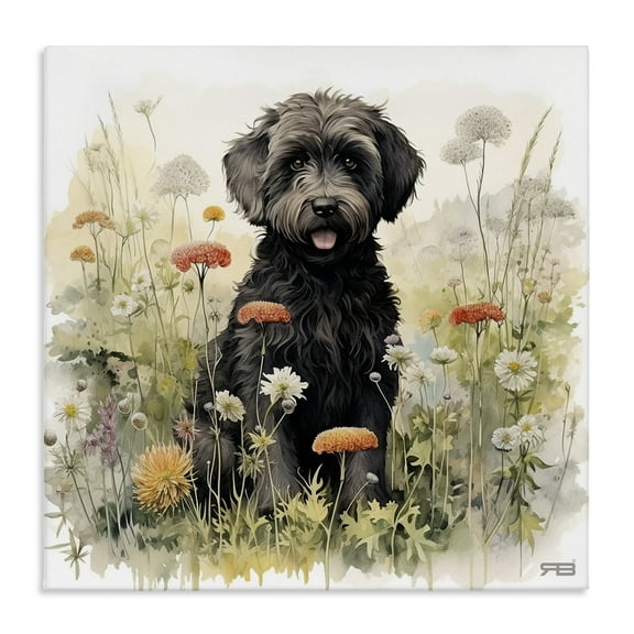 Stupell Industries Black Terrier in Meadow Animals & Insects Painting Gallery Wrapped Canvas Art Print Wall Art, 17 x 17