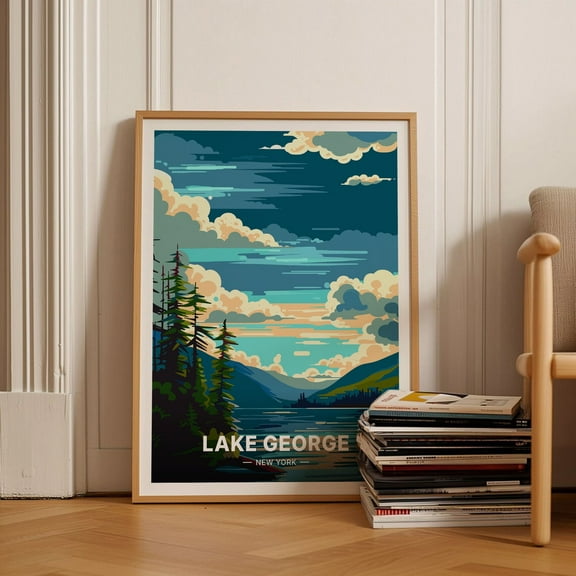 Lake George Travel Poster, New York Landscape Art, Home Decor, Office Wall Art, Scenic Travel Print Wall Art, Modern Wall Decor, 8x12 UNFRAMED