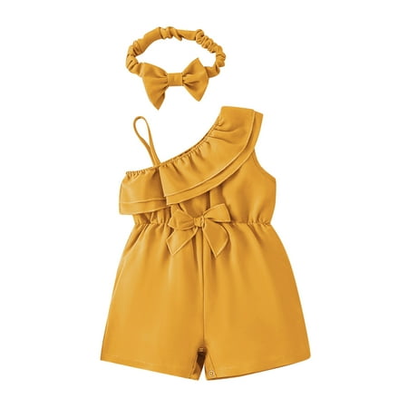 

GEZHEN Girls Fashionable Sleeveless One-Piece Shorts Children s Solid Color One-Piece Baby Clothes 1-3 Newborn Infant Baby Solid Spring Summer Sleeveless Romper Jumpsuit Headbands Clothes