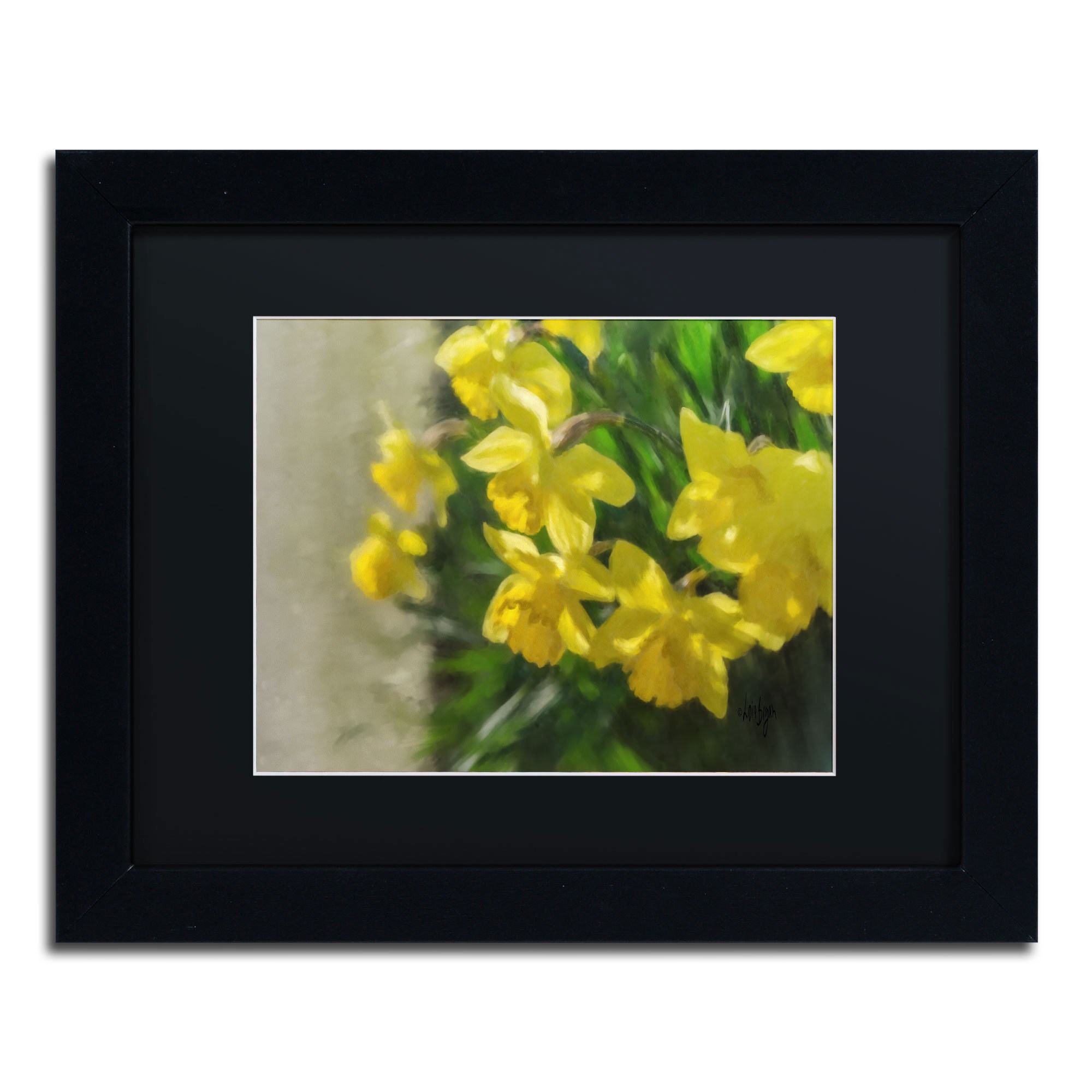 Trademark Fine Art "Daffodils Peeking" Canvas Art by Lois Bryan, Black Mat, Black Frame